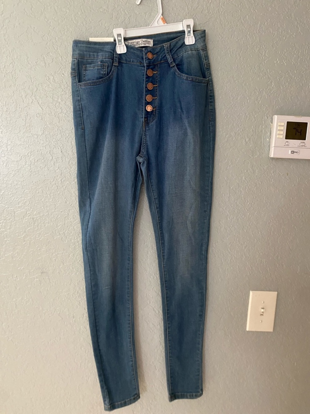 High-Rise Skinny Jeans with Button-Fly in Blue